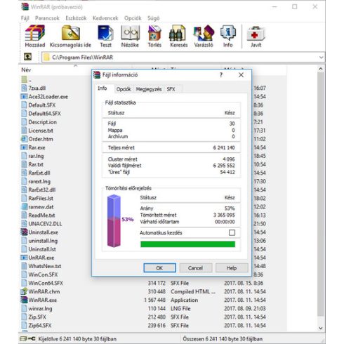 WinRAR archíváló program 