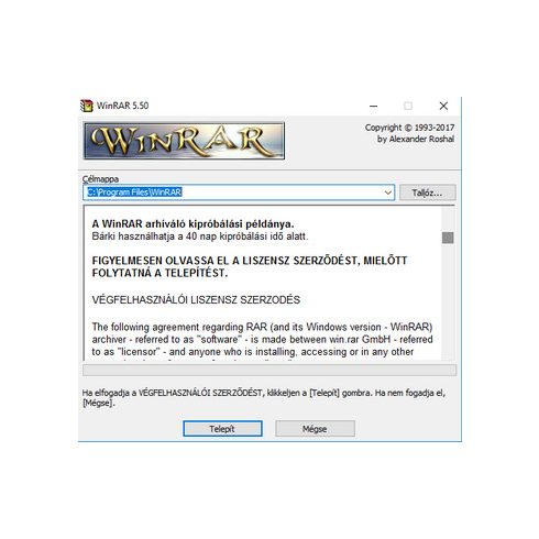 WinRAR archíváló program egy éves gyártói támogatással 